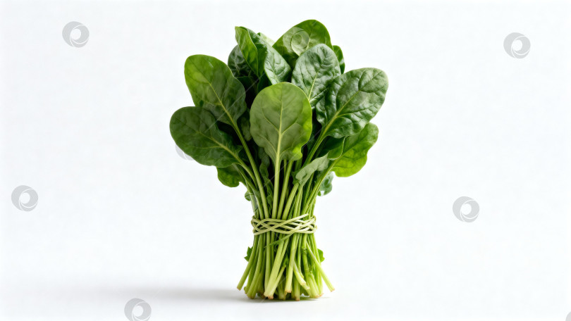 Скачать Свежий пучок зелёного шпината, перевязанный верёвкой, на белом фоне фотосток Ozero