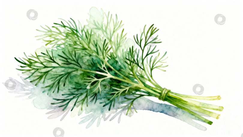 Скачать Акварельная иллюстрация пучка свежего укропа, перевязанного верёвкой фотосток Ozero