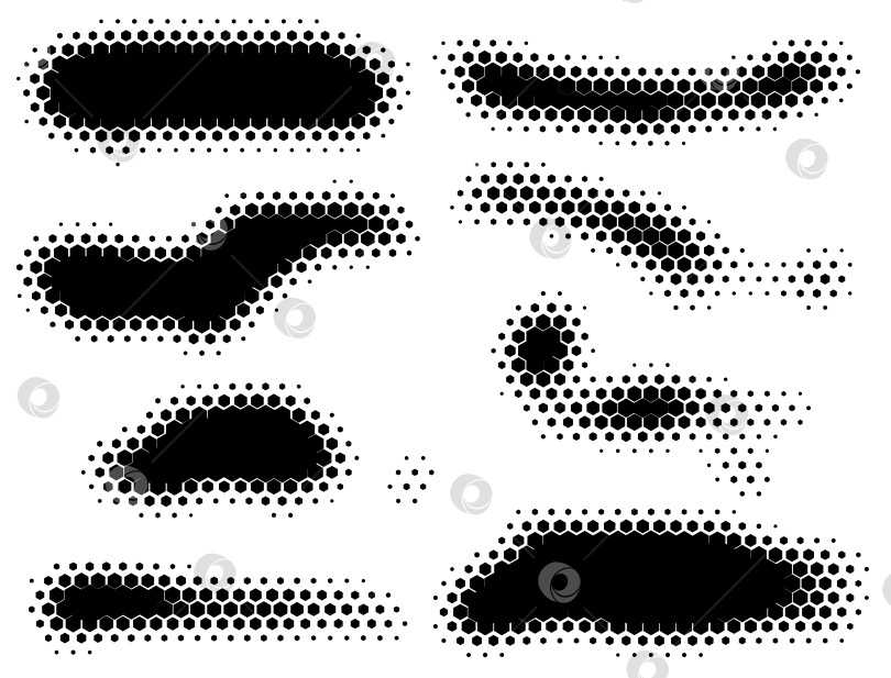 Скачать Цифровой баннер в форме шестиугольника. Фон в виде монохромных точек. Фон в стиле гранж, набор кистей для сгибания, шаблон в стиле поп-арт, элемент дизайна. Векторная иллюстрация фотосток Ozero