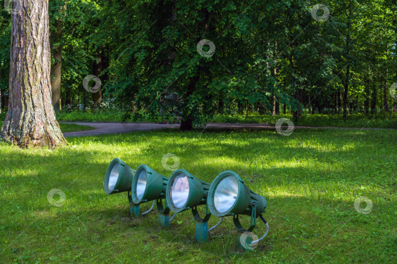 Скачать Парковые прожекторы на траве в дневное время суток фотосток Ozero