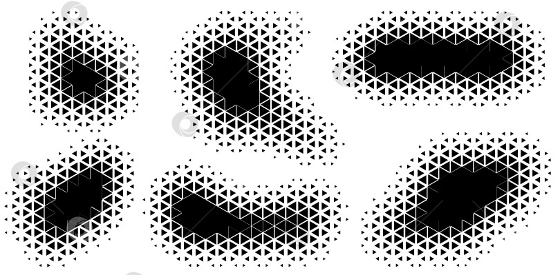 Скачать Абстрактные полутоновые фигуры, градиентная точечная текстура. Пятна обрамляют баннер с эффектом треугольного распыления, графические аморфные формы. Векторная иллюстрация фотосток Ozero