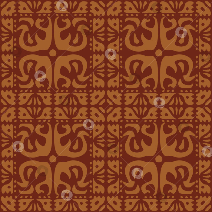 Скачать Старинная декоративная плитка talavera. Модный дизайн текстиля. Коричневый этнический фон. Славянский стиль вышивки. Принт на ткани для футболок. Векторный бесшовный узор фотосток Ozero