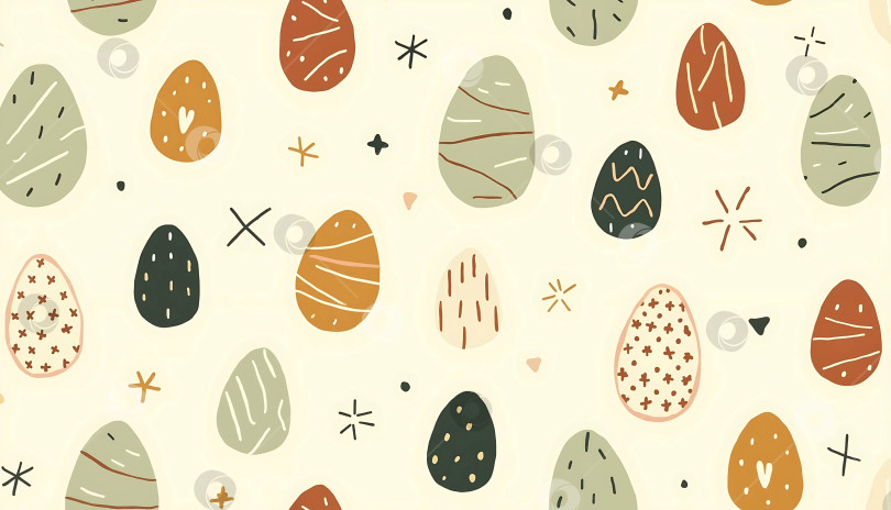 Скачать Абстрактный узор из пасхальных яиц с геометрическими элементами в пастельных тонах на светлом фоне фотосток Ozero