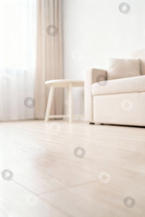 Скачать Яркий минималистский интерьер с мягким диваном и столом, современный фон, обои фотосток Ozero