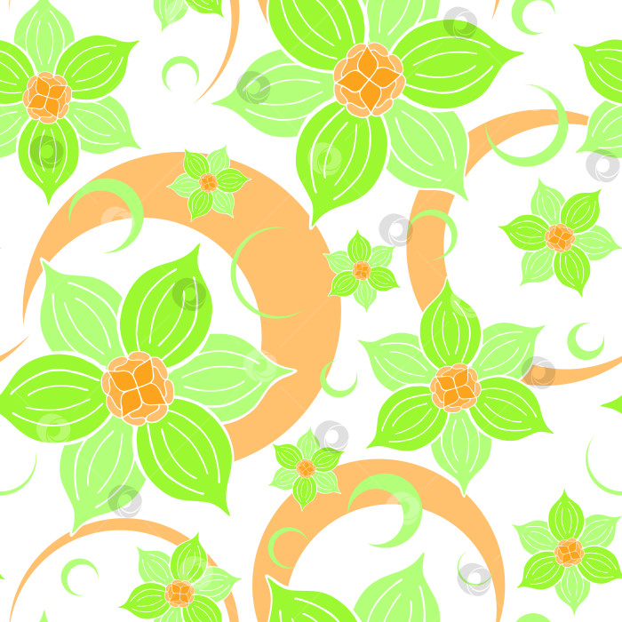 Скачать Абстрактные фантазийные цветы, бесшовный узор на круглом фоне. Стилизованные цветочные мотивы каракулей, бесконечная текстура. Легко редактируемый повторяющийся дизайн поверхности. Плоский безграничный ботанический орнамент для текстиля фотосток Ozero