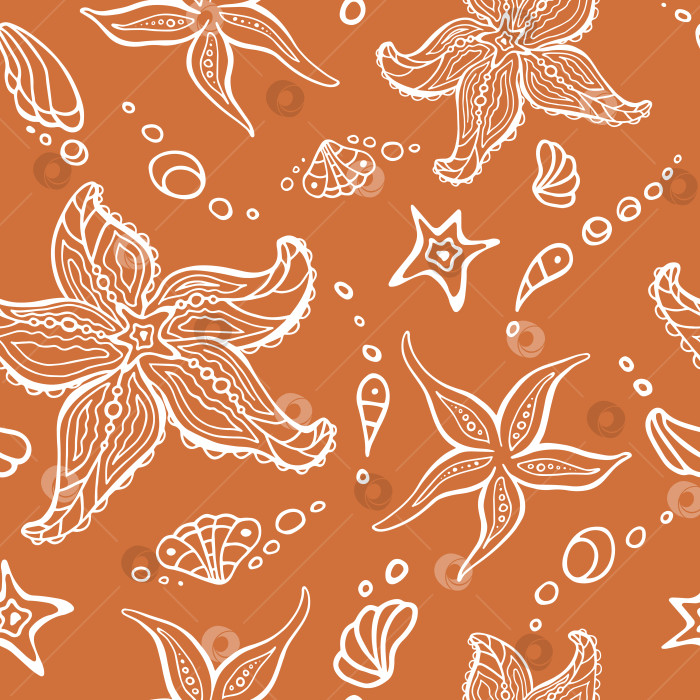 Скачать Нерегулярный бесшовный узор в виде морской звезды. Бесконечная текстура коричневой морской звезды, которую можно редактировать для домашнего текстиля, веб-сайт. Хаотичный рисунок поверхности моря, нарисованный от руки. Бесконечный фон, повторяющийся в произвольном порядке. фотосток Ozero