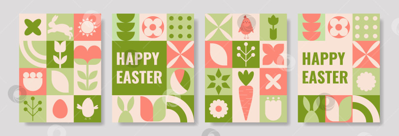 Скачать Коллекция геометрических пасхальных плакатов с весенними формами фотосток Ozero