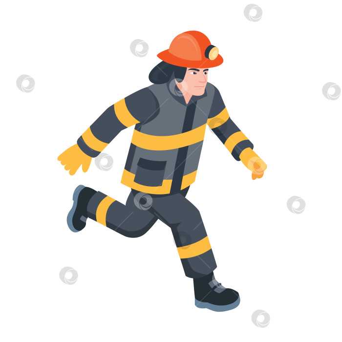Скачать Бежит пожарный в защитной форме. Бежит пожарный. Тушение пожара. Иллюстрация. Человек, изолированный на белом фоне. фотосток Ozero