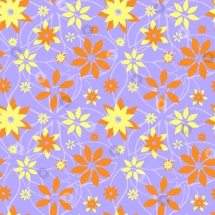 Скачать Абстрактные фантазийные цветы на фоне бесшовного узора. Стилизованные геометрические цветочные мотивы с бесконечной текстурой. Упрощенный редактируемый повторяющийся дизайн поверхности. Плоский безграничный орнамент для ткани или текстильных изделий фотосток Ozero