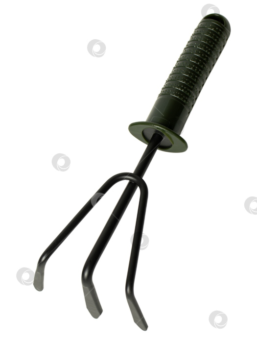 Скачать Мини-черные ручные грабли с зеленой эргономичной ручкой для садоводства и рыхления почвы фотосток Ozero