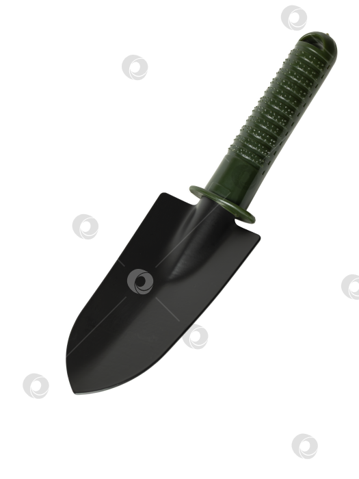 Скачать Черный ручной шпатель с зеленой ручкой для садоводства и почвенных работ фотосток Ozero