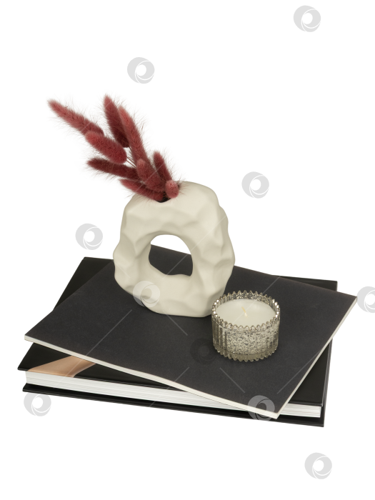 Скачать Современный минималистский декор столешницы с художественной вазой и свечой фотосток Ozero