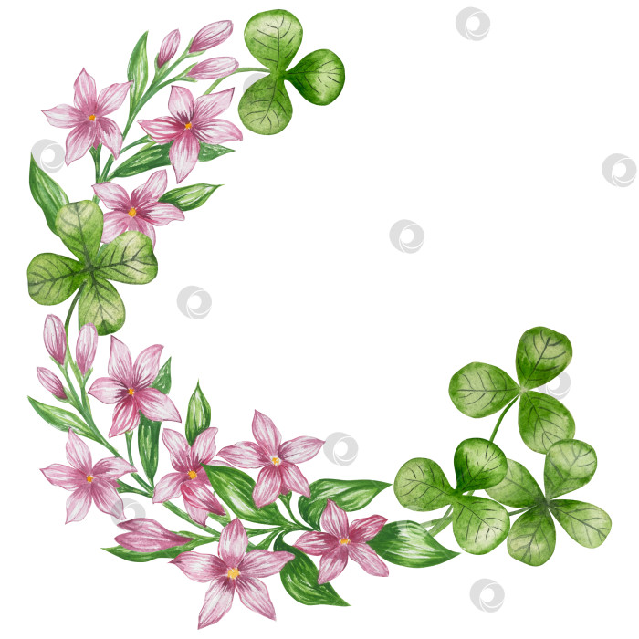 Скачать Набор акварельных иллюстраций ко Дню Святого Патрика. Нарисованный от руки изолированный клипарт с изображением шляпы лепрекона, клевера, золотых монет, ирландского флага, зеленого пива и горшка с золотом. Талисманы на удачу, богатство и успех. Коллекция предметов для праздника. фотосток Ozero