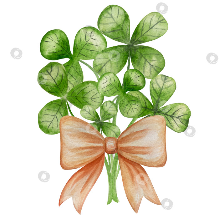 Скачать Набор акварельных иллюстраций ко Дню Святого Патрика. Нарисованный от руки изолированный клипарт с изображением шляпы лепрекона, клевера, золотых монет, ирландского флага, зеленого пива и горшка с золотом. Талисманы на удачу, богатство и успех. Коллекция предметов для праздника. фотосток Ozero