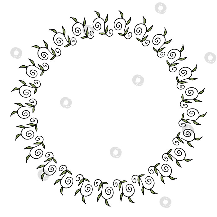 Скачать Круглая рамка с нарисованными от руки декоративными элементами с листьями. Векторное изображение. фотосток Ozero