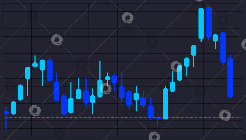 Скачать На графике отображена свечная модель, в которой цены колеблются с течением времени. Различные цвета отображают движение цен и торговую активность в течение сессий фотосток Ozero