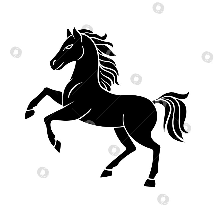 Скачать Минималистичный векторный силуэт величественной вставшей на дыбы лошади, четкие линии, элегантная динамичная поза, выделенный на белом фоне, символ власти и свободы. фотосток Ozero