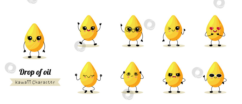 Скачать Милый Кавайный набор символов Oil Drop фотосток Ozero