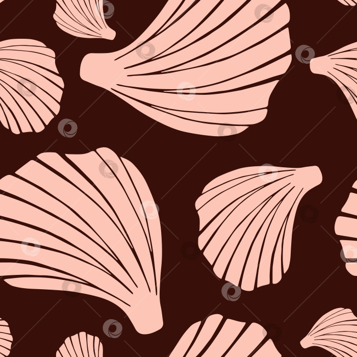 Скачать Модный бесшовный узор из морских раковин плоского силуэта для тканей, текстиля, одежды, предметов интерьера, канцелярских принадлежностей, упаковки. Современная бесконечная текстура морской воды ручной работы. Тропические океанские раковины с возможностью редактирования. фотосток Ozero