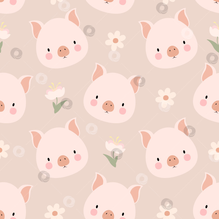 Скачать Бесшовный узор с милыми свинками фотосток Ozero