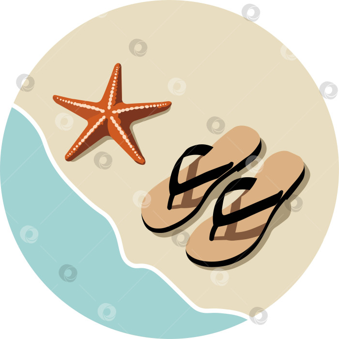 Скачать Пляжные тапочки и морская звезда на песке фотосток Ozero