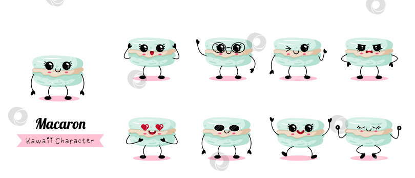 Скачать Кавайный макаронный набор персонажей с различными выражениями лица и позами фотосток Ozero