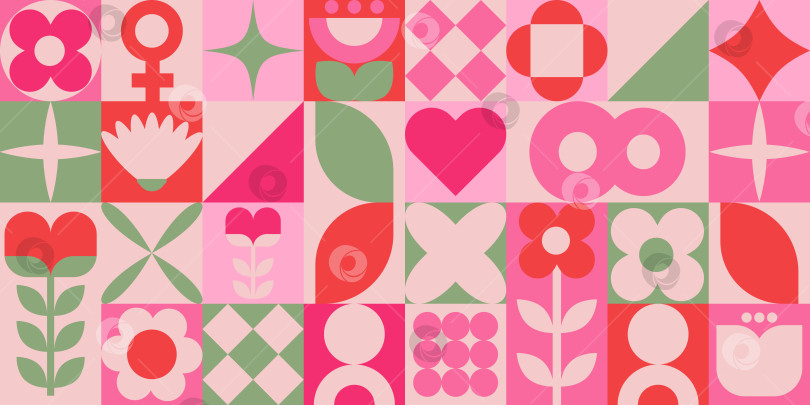 Скачать Красочный баннер с геометрическим рисунком, цветочными и абстрактными формами фотосток Ozero