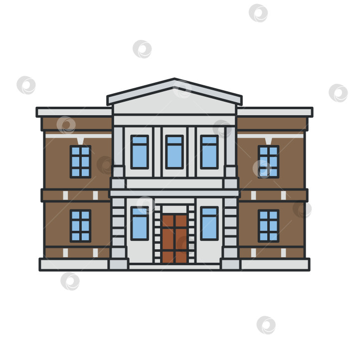 Скачать Классическое административное здание с симметричным фасадом и центральным входом. Объект выделен на белом фоне. Городская архитектура. фотосток Ozero