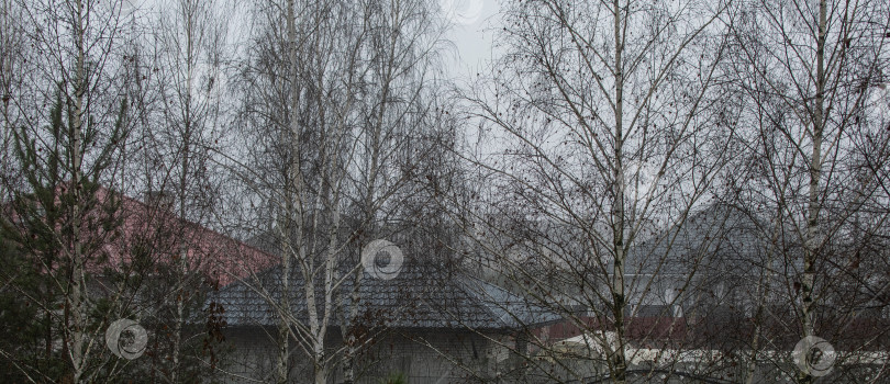 Скачать Вид крыш новых домов во время тумана фотосток Ozero