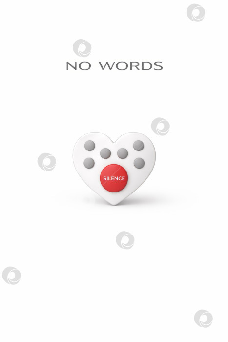 Скачать Контроллер в форме сердца с кнопкой "тишина" на чистом белом фоне, свободное пространство для копирования, минимальная концепция тишины в отношениях фотосток Ozero