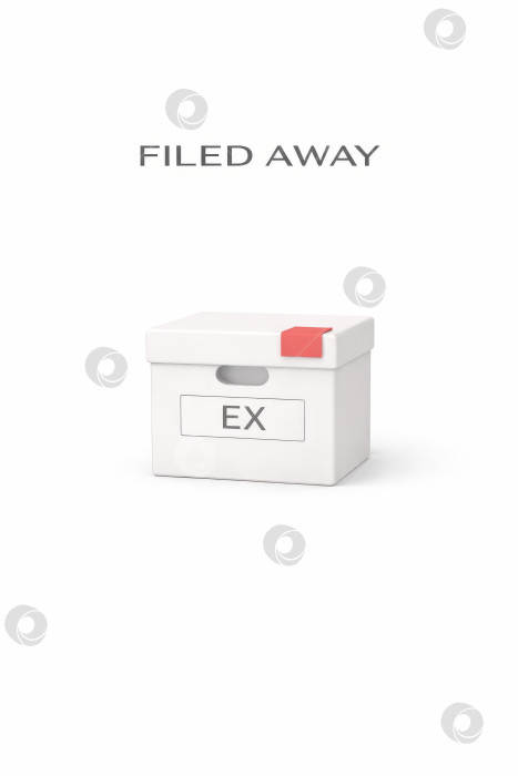 Скачать Сохраненная концепция расставания с белым ящиком для хранения с надписью EX на белом фоне, минимальная 3D-иллюстрация с пространством для копирования фотосток Ozero