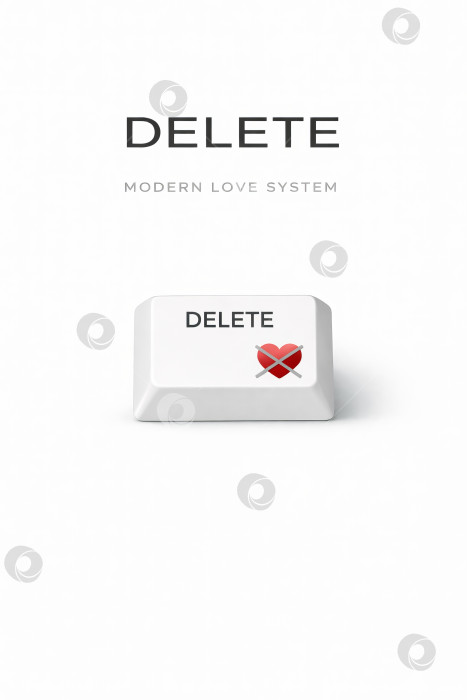 Скачать Удалить - Клавишная накладка на клавиатуре с перечеркнутым сердечком, концепция разделения фотосток Ozero