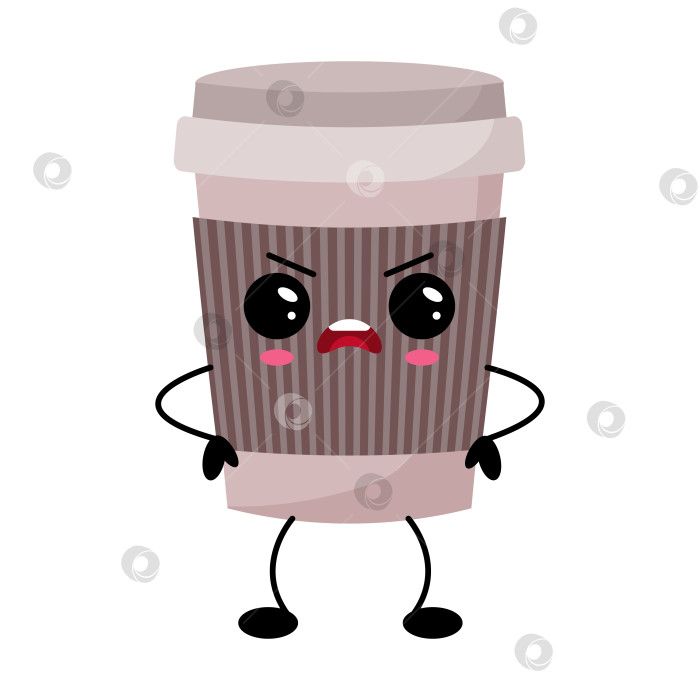 Скачать Кавайный персонаж из кофейной чашки с сердитым выражением лица и мультяшными чертами лица фотосток Ozero