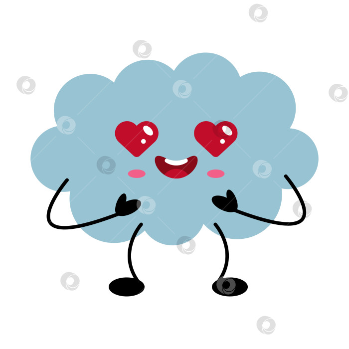 Скачать Кавайный облачный персонаж с глазами-сердечками и улыбчивым выражением лица фотосток Ozero