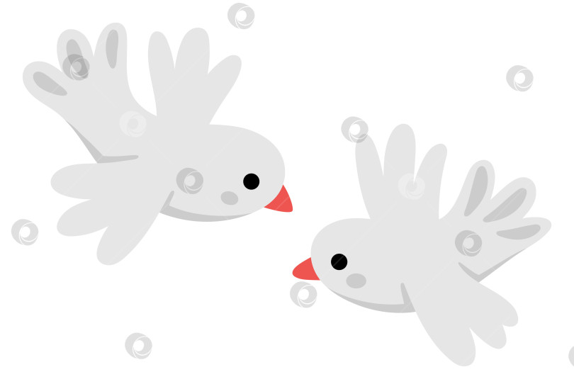 Скачать Векторная иконка летающих серых птиц. Два белых голубя или клипарт с изображением голубя. Милый пасхальный, садовый или весенний персонаж. Романтическая свадебная иллюстрация для детей, изолированная на белом фоне фотосток Ozero