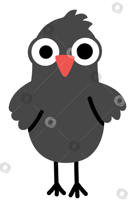 Скачать Векторный значок черной вороны. Клипарт с видом на сад или городскую птицу спереди. Иллюстрация милого животного для детей, изолированная на белом фоне фотосток Ozero