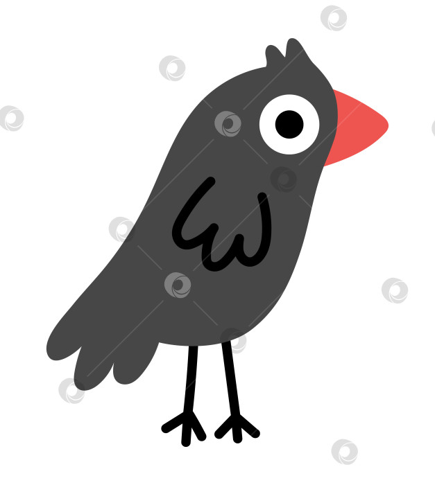 Скачать Векторный значок черной вороны. Клипарт с видом на сад или город с высоты птичьего полета. Иллюстрация милого животного для детей, выделенная на белом фоне фотосток Ozero