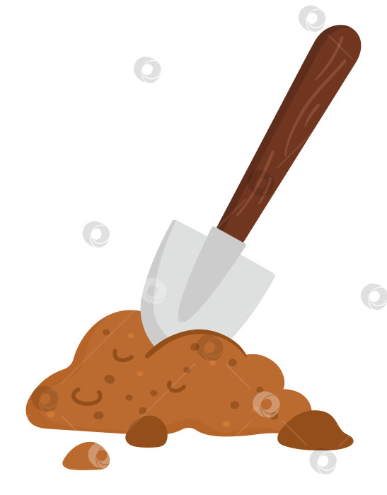 Скачать Векторная лопата, воткнутая в землю. Значок садового инструмента. Изображение лопаты в почве. Концепция садоводческих или строительных работ. Плоская иллюстрация оборудования садовника, изолированная на белом фоне фотосток Ozero