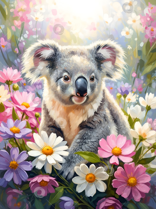 Скачать Коала в цветах. Масляная живопись, арт. фотосток Ozero