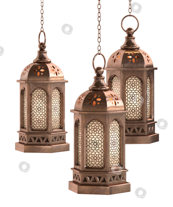 Скачать Декоративные арабские фонарики из меди, латуни и серебра, выделенные на белом фоне фотосток Ozero