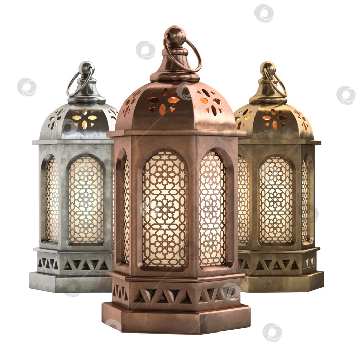 Скачать Декоративные арабские фонарики из меди, латуни и серебра, выделенные на белом фоне фотосток Ozero