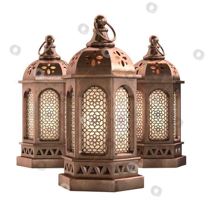 Скачать Декоративные арабские фонарики из меди, латуни и серебра, выделенные на белом фоне фотосток Ozero