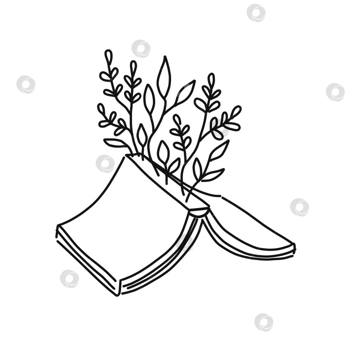 Скачать Открытка ко Всемирному дню книги. Открытая книга с веточками цветов. Концептуальная иллюстрация "Напиши свое собственное будущее". Векторная концепция для книжного магазина, литературного клуба или библиотеки. Эскизная иллюстрация фотосток Ozero