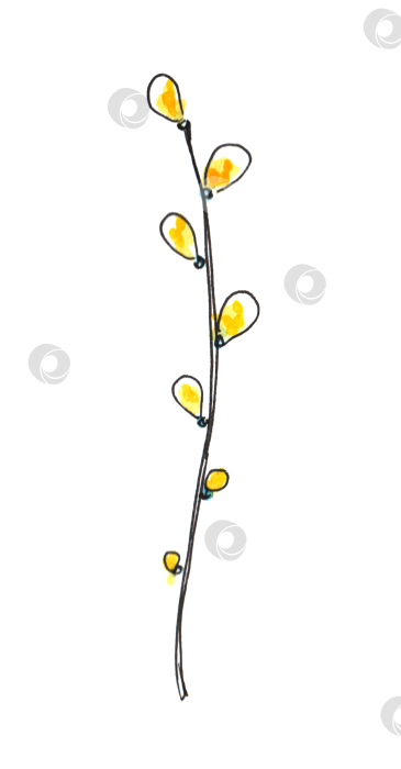 Скачать Набор акварельных рисунков "Весенние простенькие детские каракули" с набросками от руки. Милая мультяшная иллюстрация, выполненная от руки. фотосток Ozero