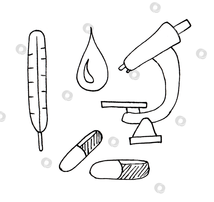 Скачать Набор для рисования медицинскими каракулями. Медицинский эскиз коллекции фотосток Ozero