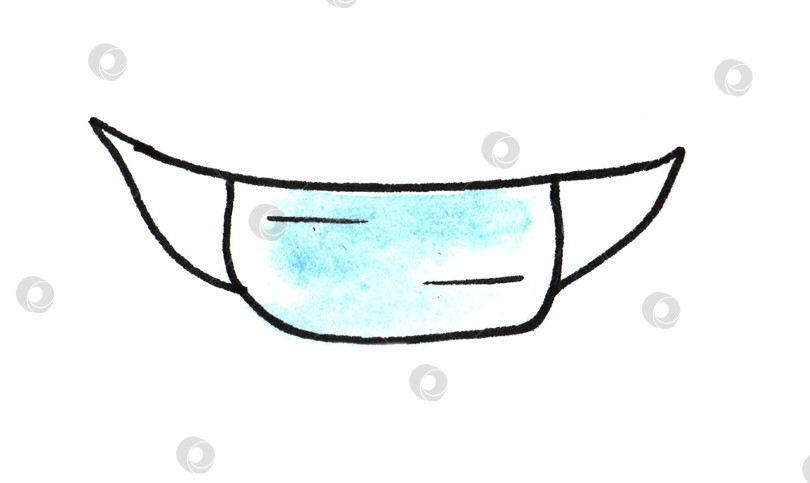Скачать Медицинская акварельная маска для лица Medical Doodle line, защищающая от вирусов, коронавируса. Медицинский эскиз фотосток Ozero