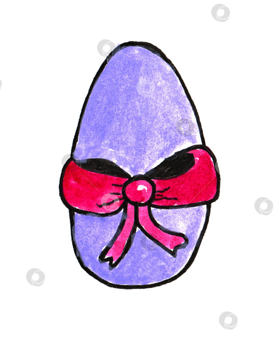 Скачать Пасхальное расписное яйцо с розовым бантом. Нарисованное от руки пасхальное яйцо с каракулями на белом фоне фотосток Ozero