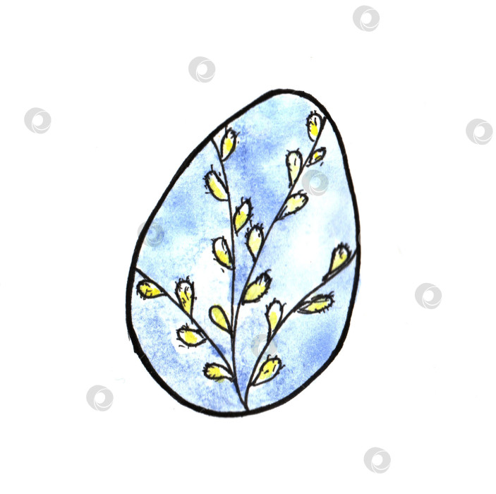 Скачать Пасхальное яйцо, раскрашенное акварелью с веткой ивы. Элемент художественного оформления фотосток Ozero