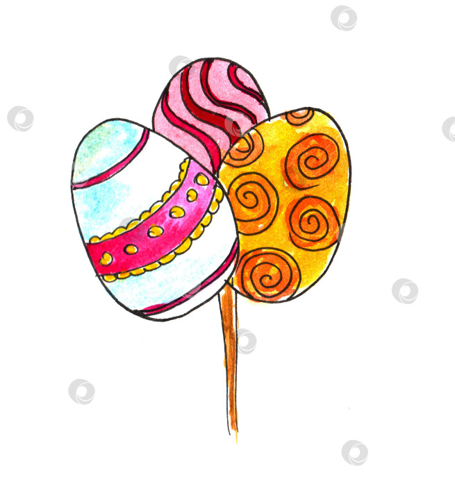 Скачать Набор наклеек для пасхальных яиц с каракулями. Пасхальные яйца с каракулями, нарисованные от руки, выделены на белом фоне фотосток Ozero