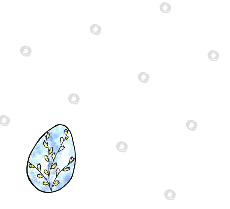 Скачать Пасхальное яйцо, раскрашенное акварелью с веткой ивы. Элемент художественного оформления фотосток Ozero